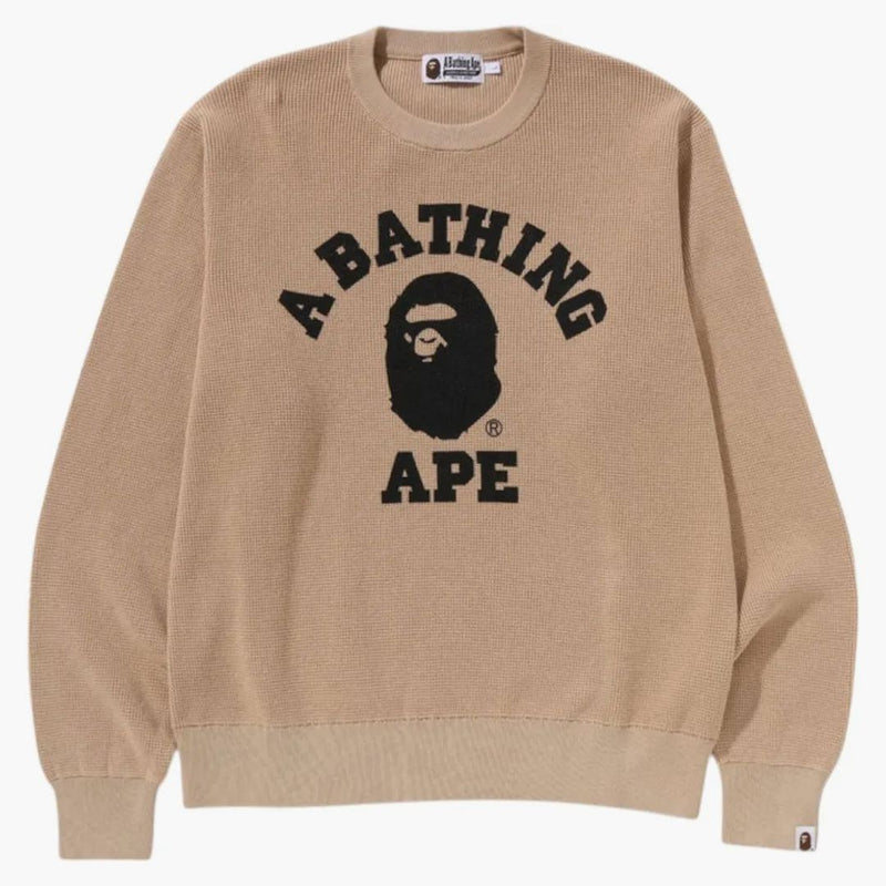 Bape College Waffle Crewneck svetr béžová