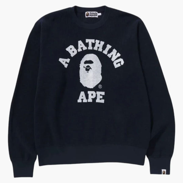 Bape College Waffle Crewneck Sveater Navy