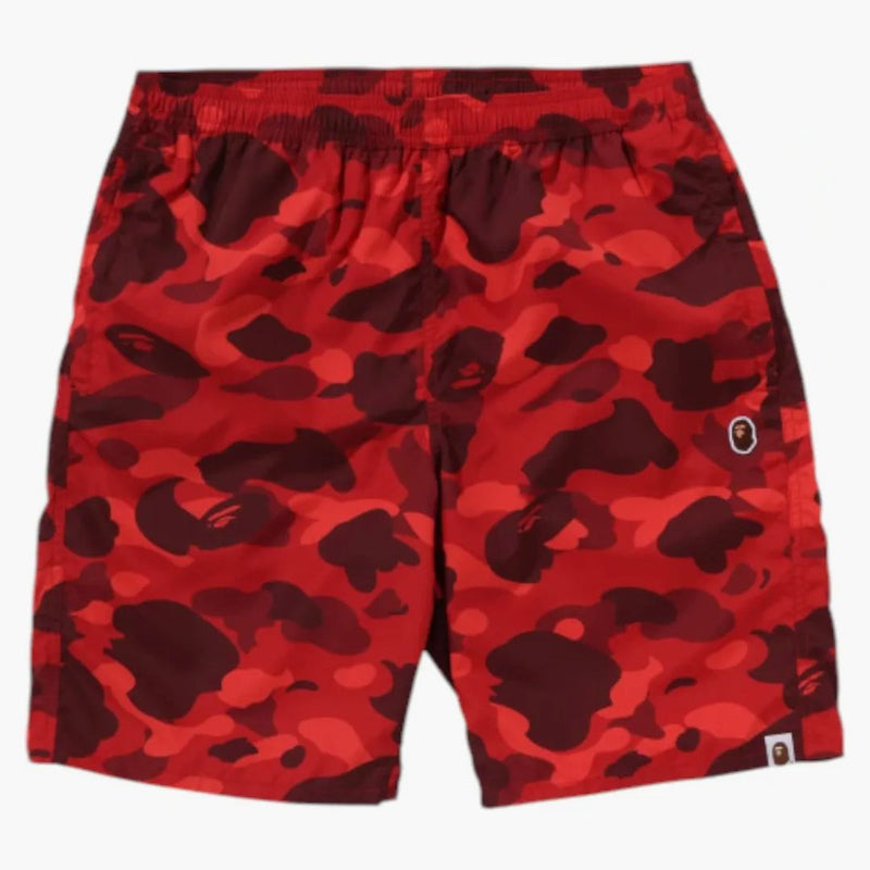 Bape Color Camo Ape Head One Point Beach Shorts Bright Red