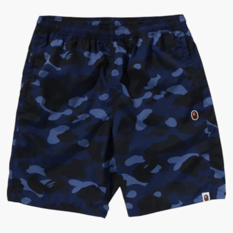 Bape Color Camo Ape Head One Point Beach Shorts Navy Blue