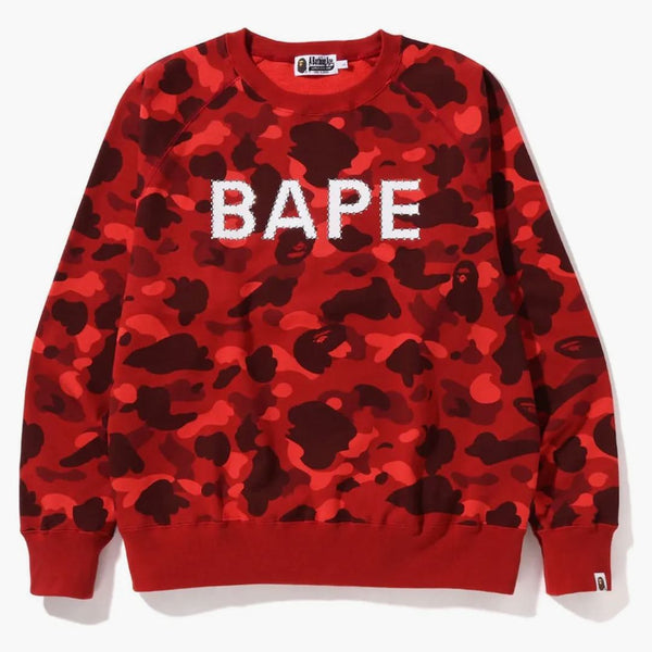 BAPE COLORE CAMO CRYSL Crystal Stone rilassato Spazzatura a trowneck (SS22) ROSSO