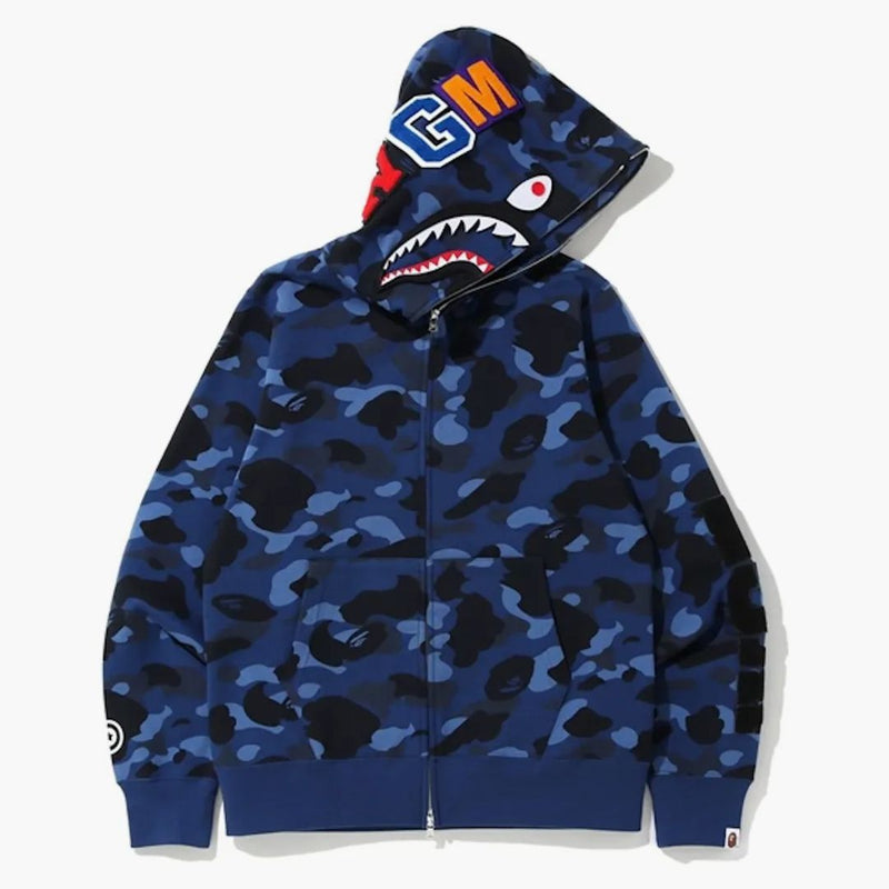 Bape Color Camo Detail Shark Full Zip Hoodie Blue