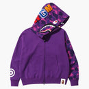 Bape Color Camo Giant Shark Loose Fit Full Zip Hoodie Purple
