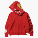 Bape color camuflaje gigante tiburón suelto fit completo sudadera con capucha zip roja