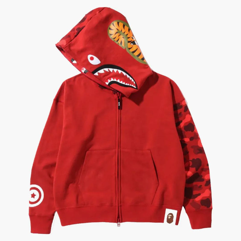 Bape Color Camo Giant Shark Loose Fit Full Zip Hoodie Red