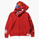 Bape color camuflaje gigante tiburón suelto fit completo sudadera con capucha zip roja