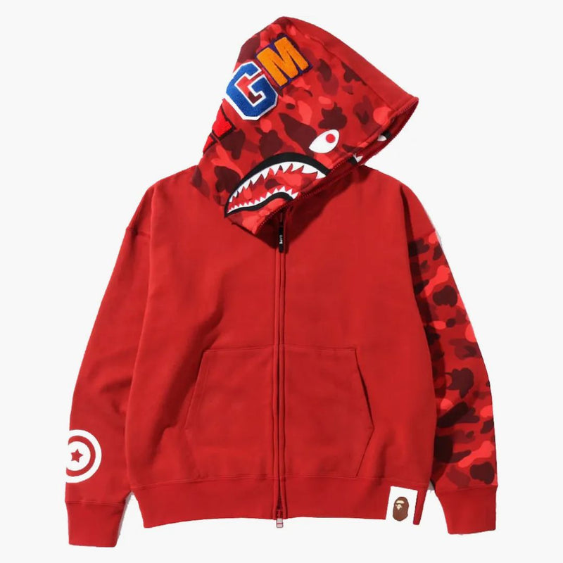 Bape Color Camo Giant Shark Loose Fit Full Zip Hoodie Red