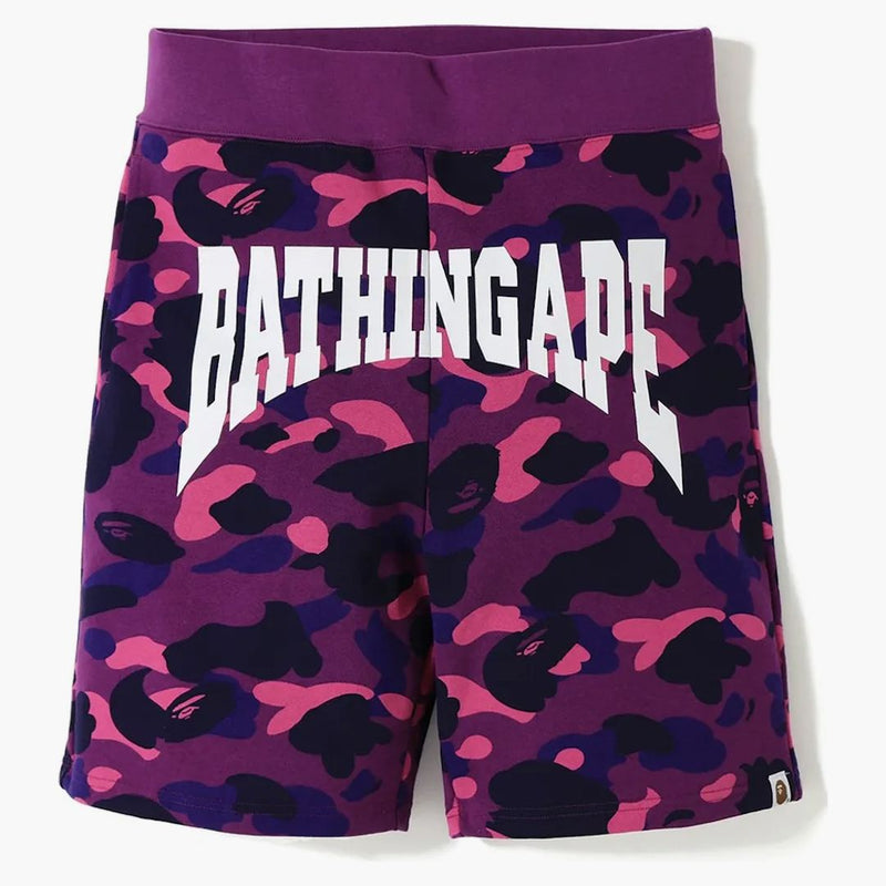 Bape color camuflaje logo de sudor pantalones cortos morados