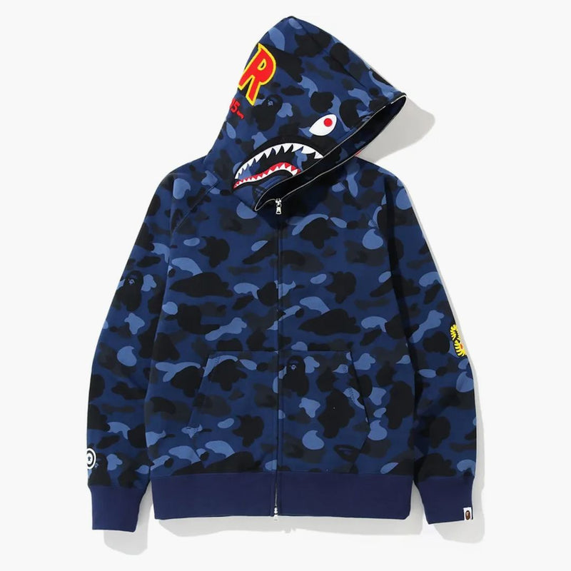 Bape Color Camo Ponr Shark Full Zip Hoodie Navy