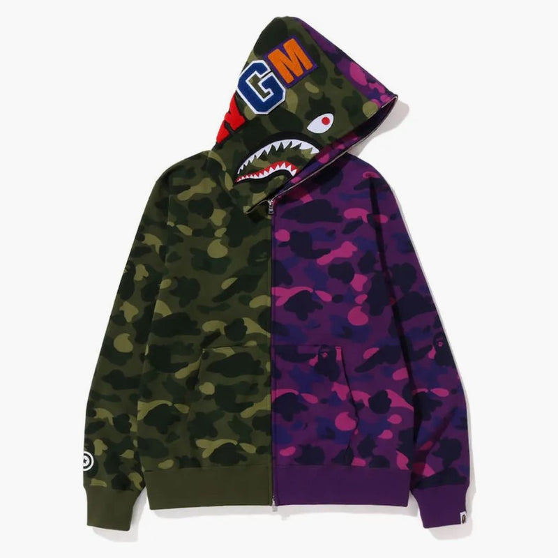 BAPE Color Camo Shark Full Zip Hoodie (FW22) Green Purple