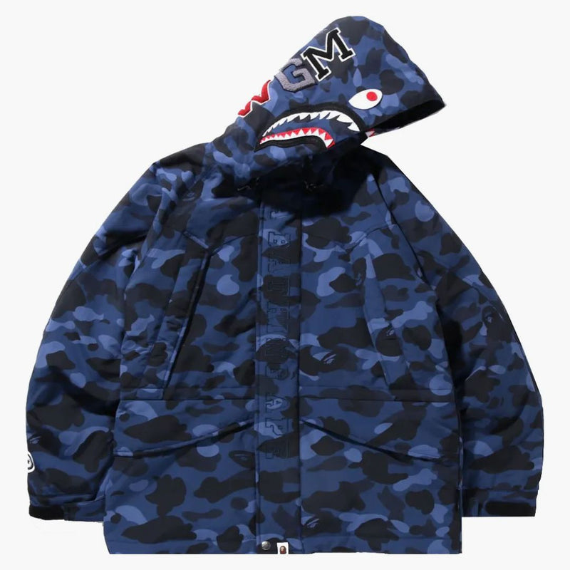 Bape Color Camo Shark Snowboard Down Jacket Navy