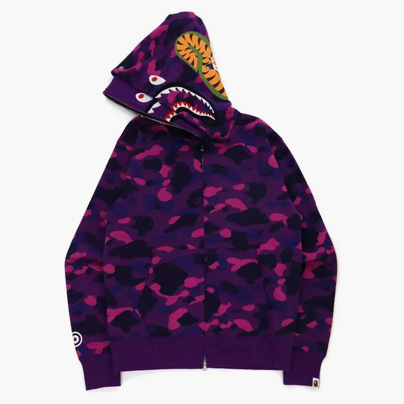Bape Color Camo Shark Wide Fit Full Zip Double Hoodie Purple