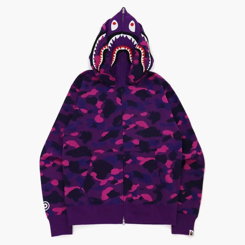Bape Color Camo Shark Wide Fit Full Zip Double Hoodie Purple