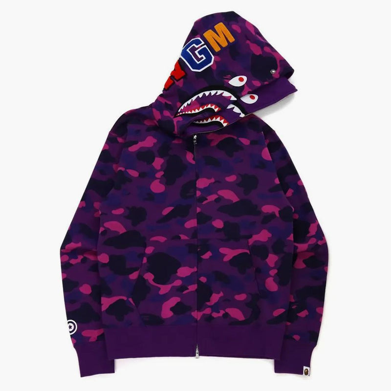 Bape Color Camo Shark Wide Fit Full Zip Double Hoodie Purple