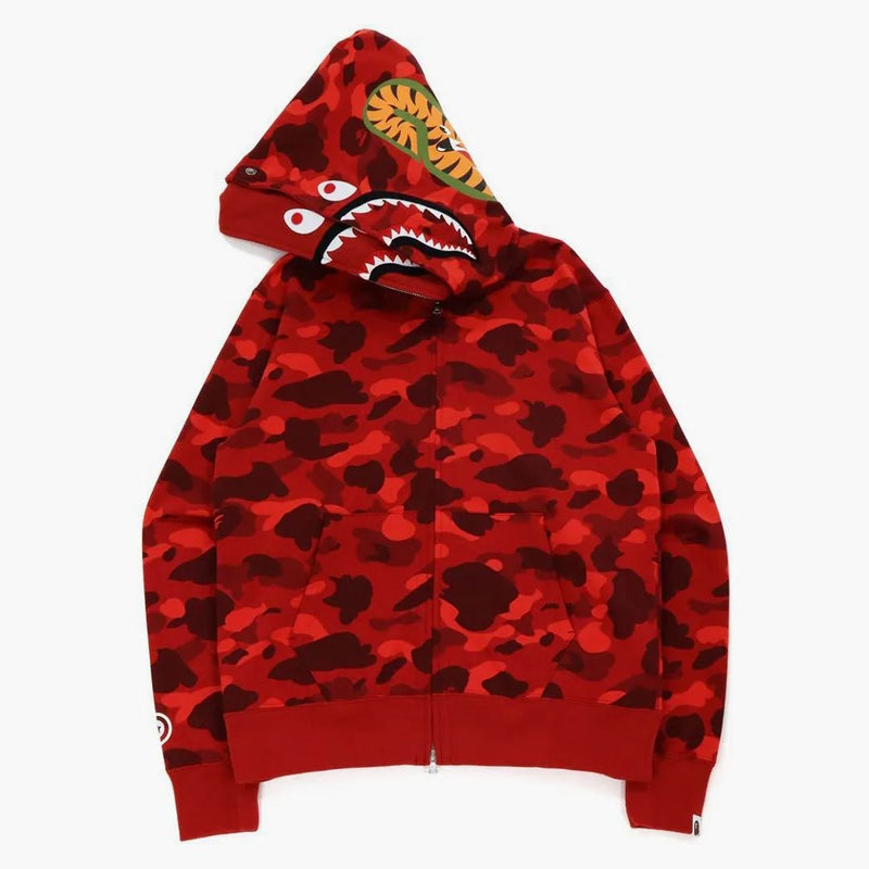 Bape Color Camo Shark Wide Fit Full Zip Double Hoodie Red
