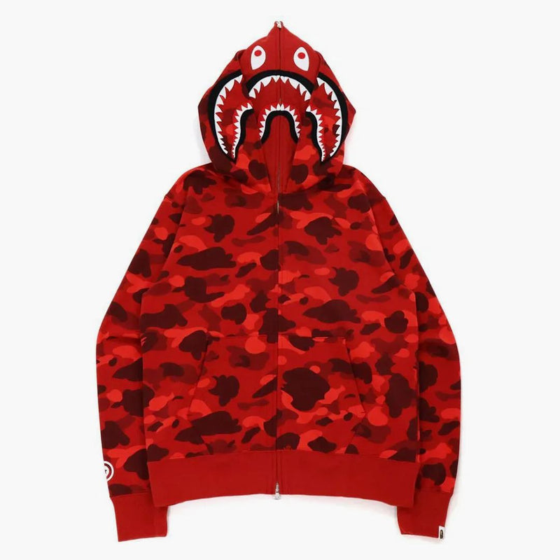 Bape Color Camo Shark Wide Fit Full Zip Double Hoodie Red
