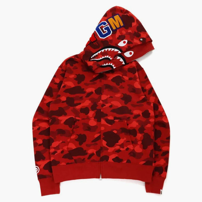 Bape Color Camo Shark Wide Fit Full Zip Double Hoodie Red