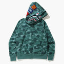 Bape Color Camo Shark Wide Full Zip Double Hoodie Green