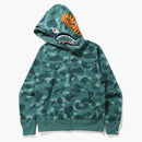 Bape Color Camo Shark Wide Full Zip Double Hoodie Green