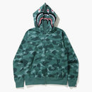 Bape Color Camo Shark Wide Full Zip Double Hoodie Green