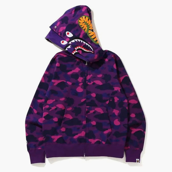 Bape Color Camo Shark Wide Full Zip Double Hoodie Purple