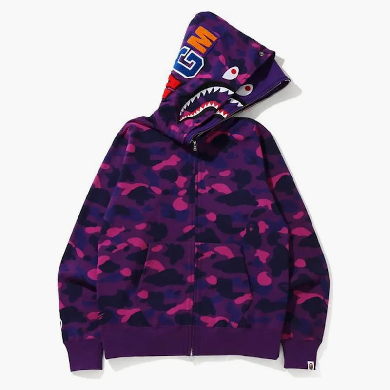 Bape Color Camo Shark Wide Full Zip Double Hoodie Purple