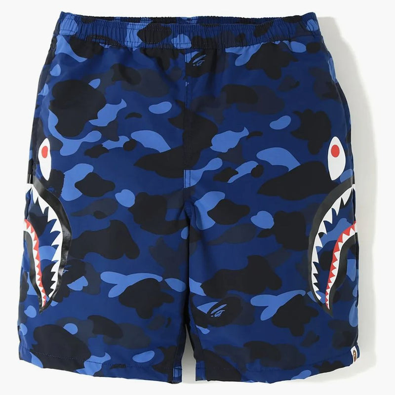 Bape Color Camo Side Shark Beach Shorts Blue