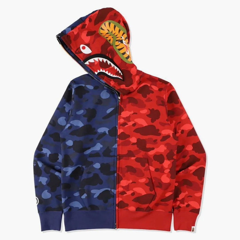 Bape Color Camo Tiger Shark Half Full Zip Hoodie Navy