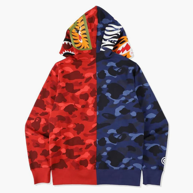 Bape Color Camo Tiger Shark Half Full Zip Hoodie Navy