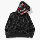 Bape Color Camo Tiger Shark Wide Full Zip Double Hoodie Black