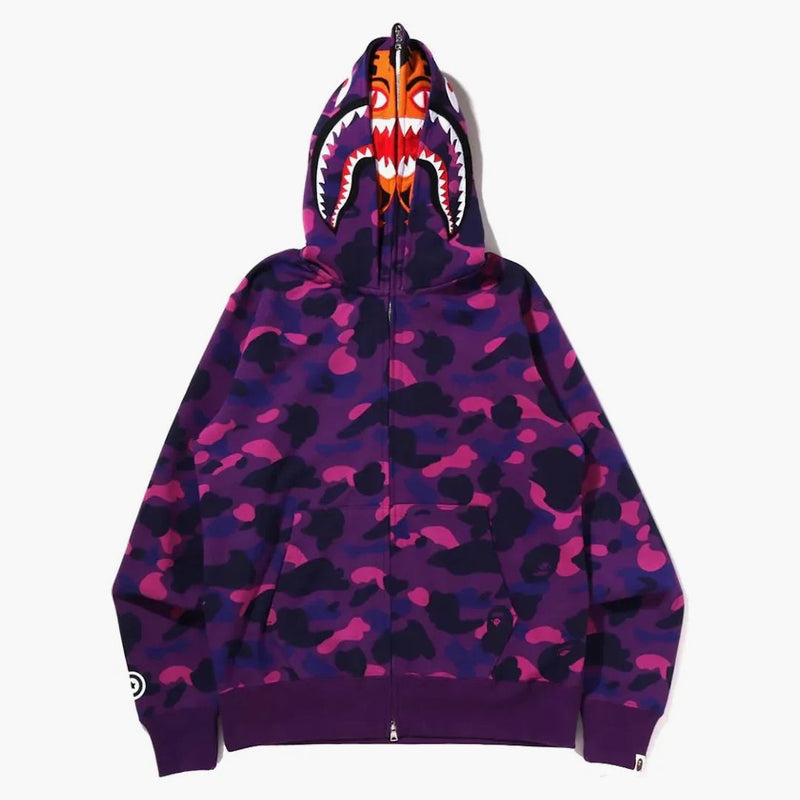 Bape Color Camo Tiger Shark Wide Full Zip Double Hoodie (SS22) Purple