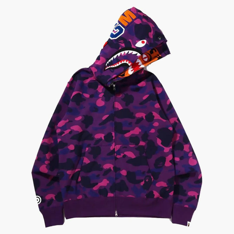 Bape Color Camo Tiger Shark Wide Full Zip Double Hoodie (SS22) Purple