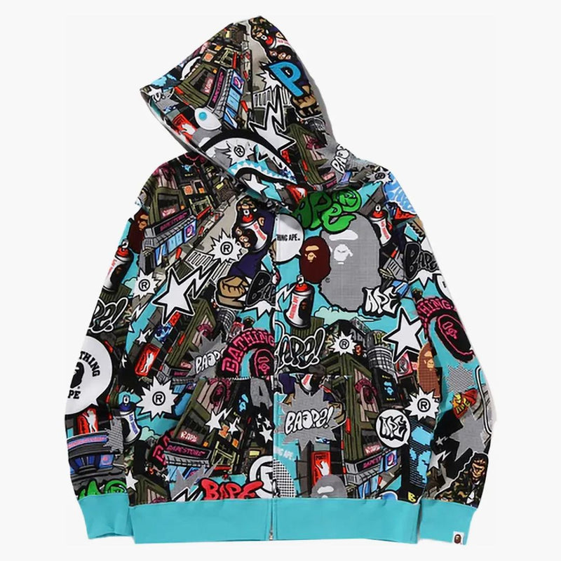 BAPE Comic Art Shark Zip Hoodie Multicolor