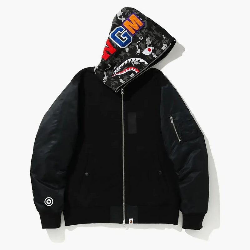 Bape Digital Camo Vojenský žralok plný zip mikina černá
