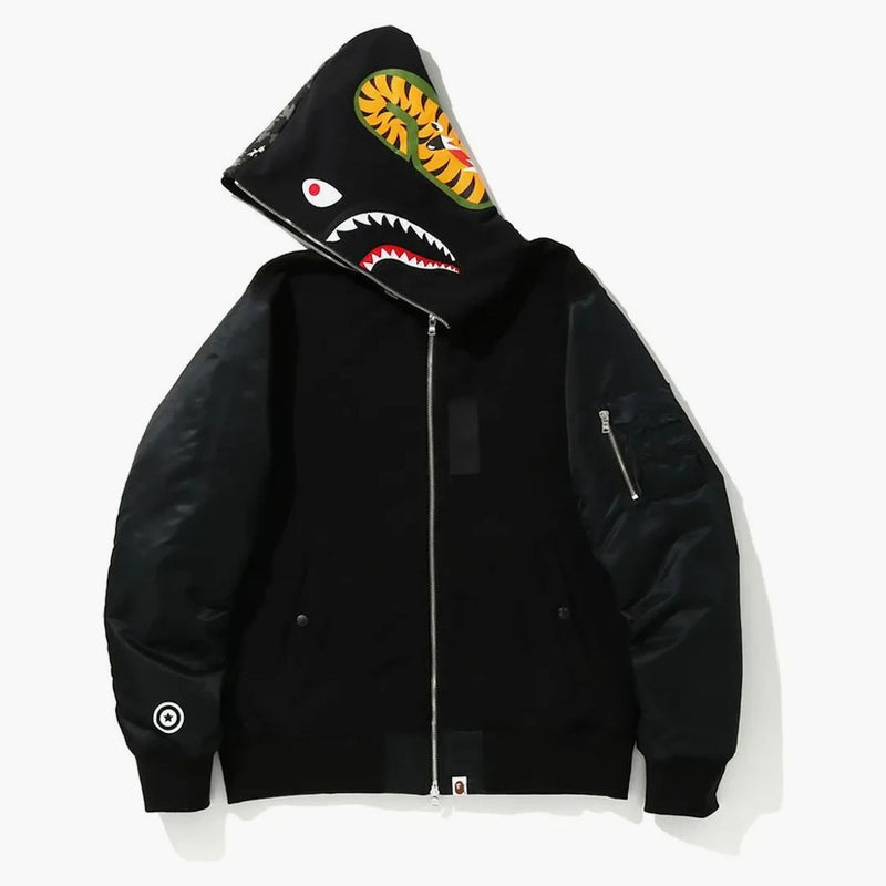 Bape Digital Camo Vojenský žralok plný zip mikina černá