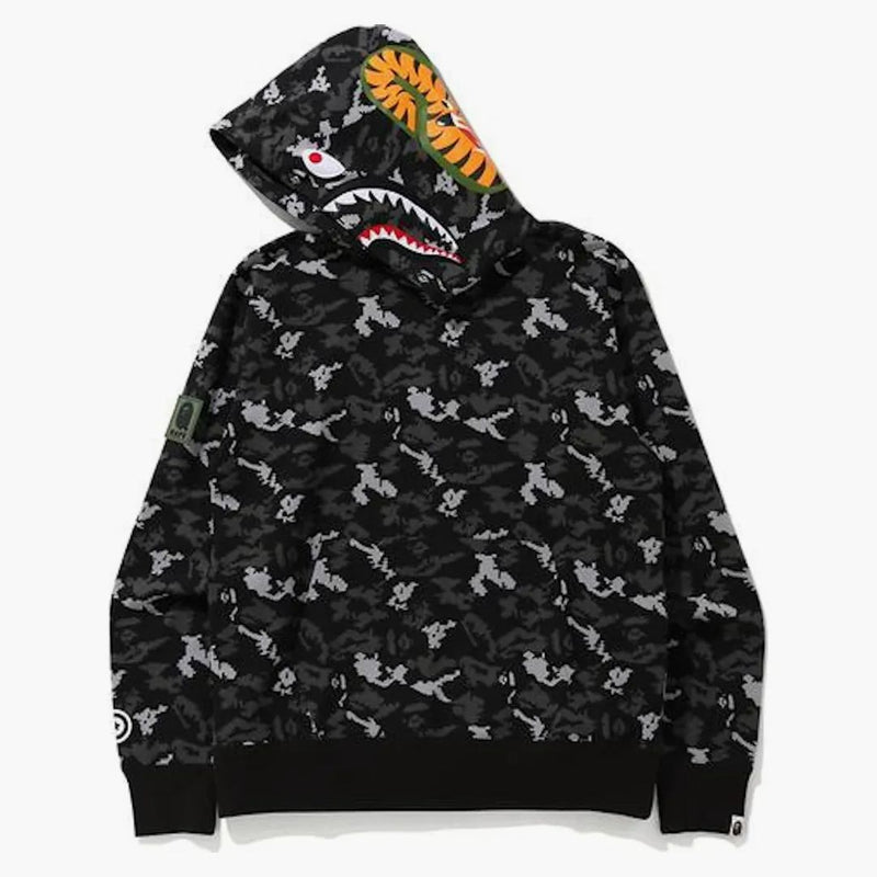 Bape Digital Camo Shark Wide Pullover Hoodie Black