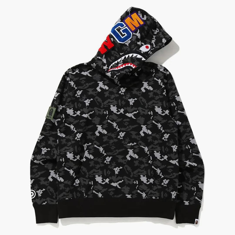 Bape Digital Camo Shark Wide Pullover Hoodie Black