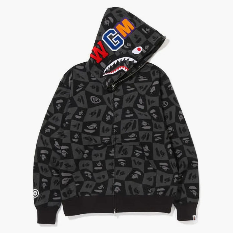 Bape distortion Shark Relaxed Fit Full Zip Hoodie Black