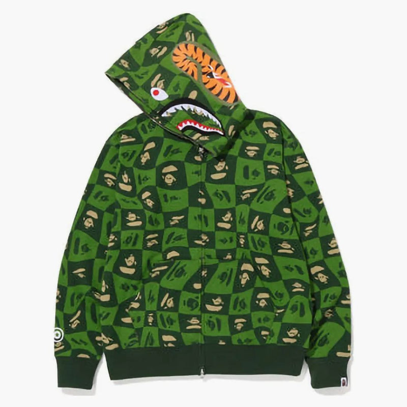 BAPE Distortion Shark Relaxed Fit Full Zip Hoodie Green
