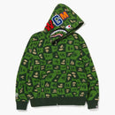 Bape distortion Shark Relaxed Fit Full Zip Hoodie Green