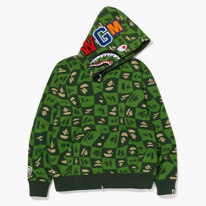 BAPE Distortion Shark Relaxed Fit Full Zip Hoodie Green