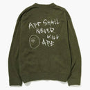 Bape Embroidery Shaggy Knit Cardigan Olive DRAB