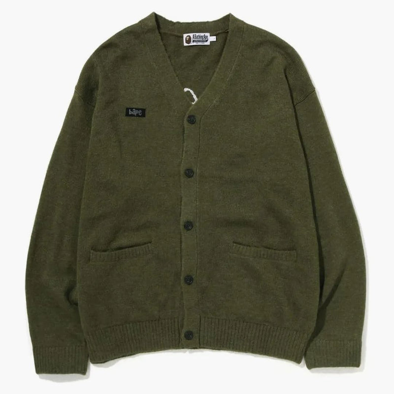 Bape Embroidery Shaggy Knit Cardigan Olive DRAB