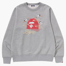 Bape Embroidery Style Japanese Crane Crewneck Gray