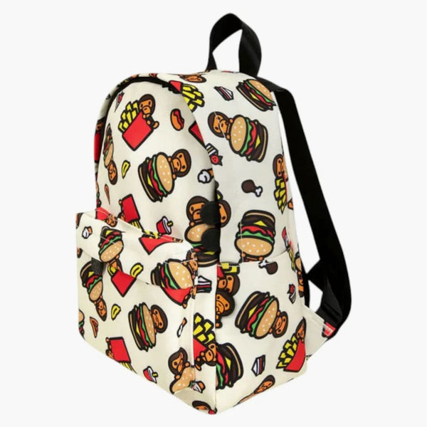 Bape Fast Food All Print Pattern Mini Backpack Ivory