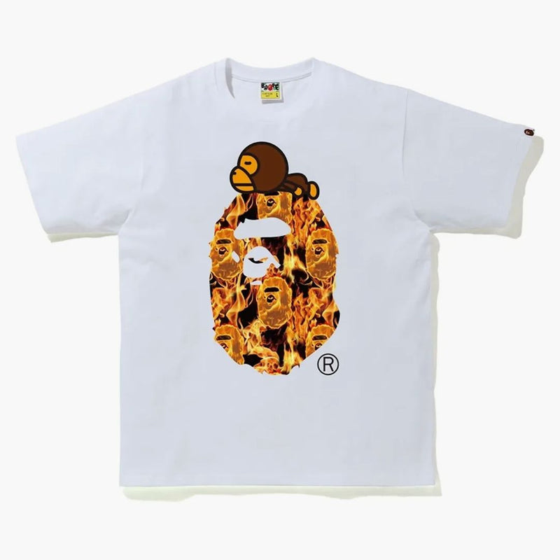 BAPE FLAME Milo na tričku Big Ape White/Orange