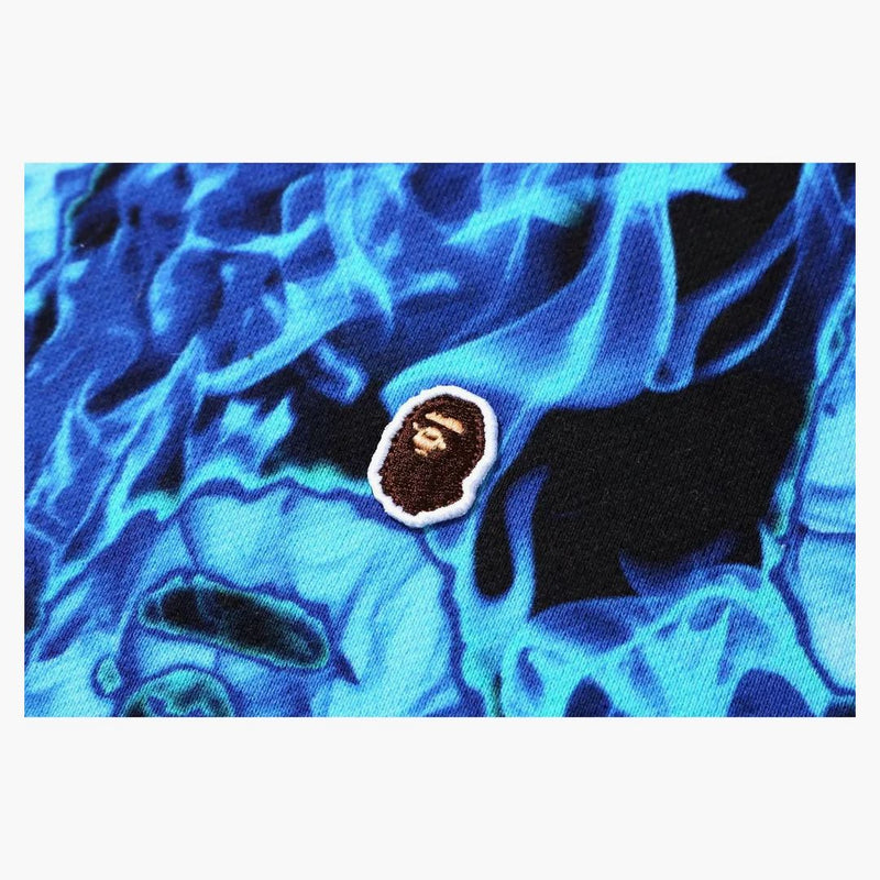 Bape Flame Wide Crewneck Blue