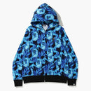 Bape Flame Wide Full Zip Hoodie Blue