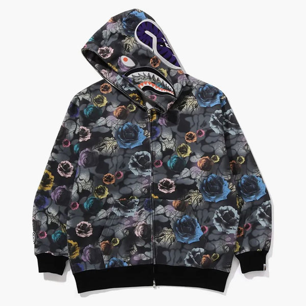 BAPE FLIORAL CAMO SHARK RELAMENED Fit Fit Full Zip Hoodie Black