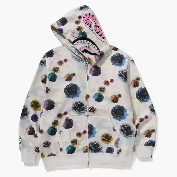 BAPE Floral Camo Shark Relaxed Fit Full Zip Hoodie Ivory